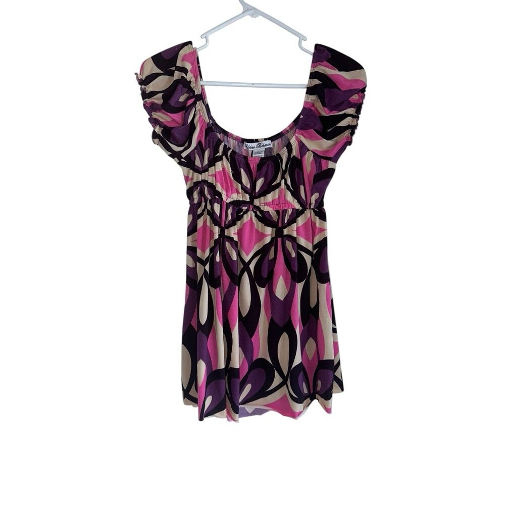 Y2K Urban Behavior Womens Babydoll Top Sz M Puff Sleeve Purple Black Mod Floral